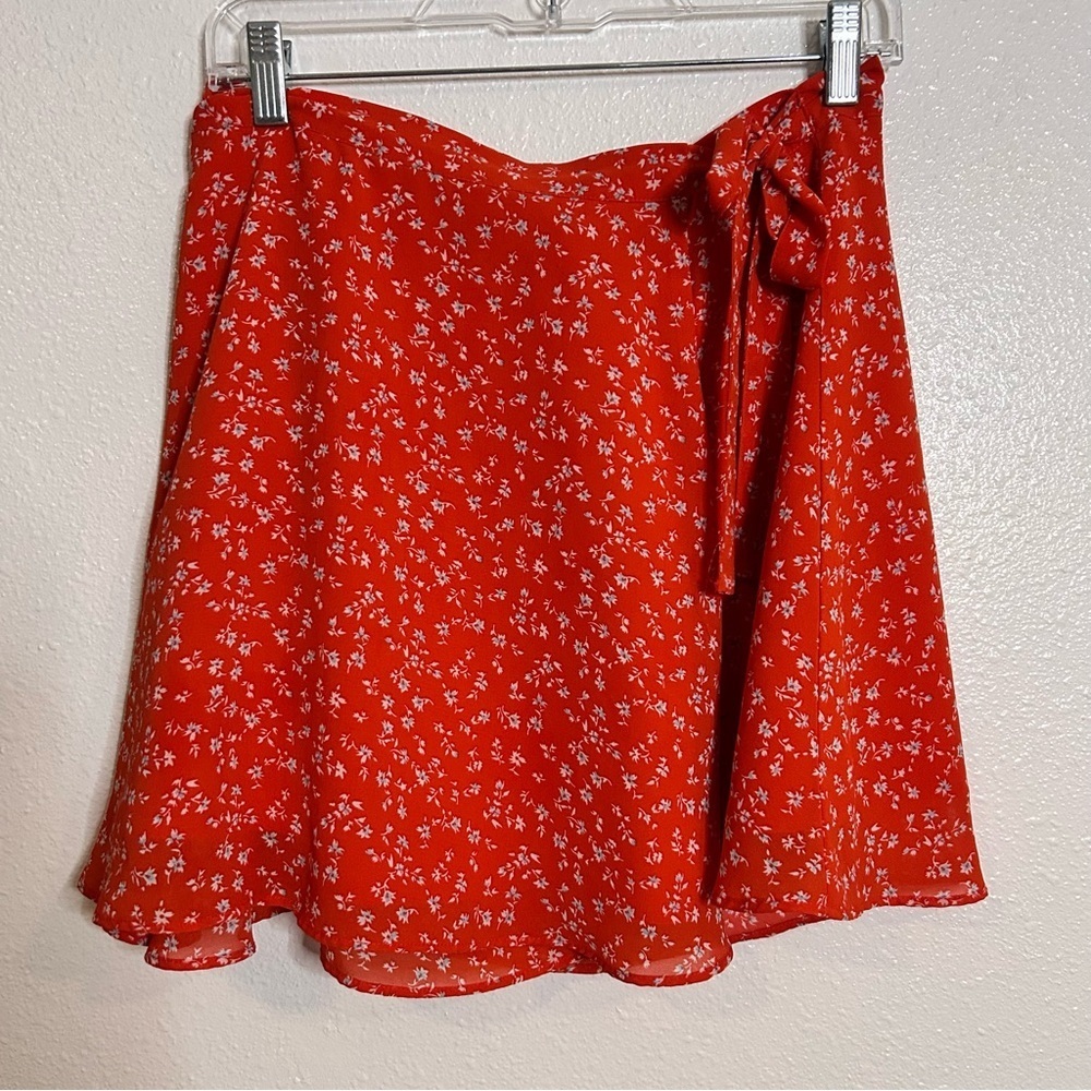 Forever 21 Orange Floral Wrap Skirt Size Large